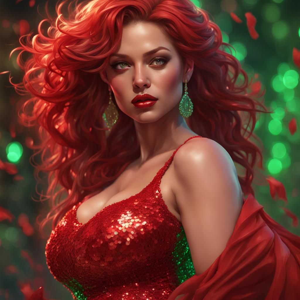 Woman in Sequin Dress: Hyperdetailed Digital Art
