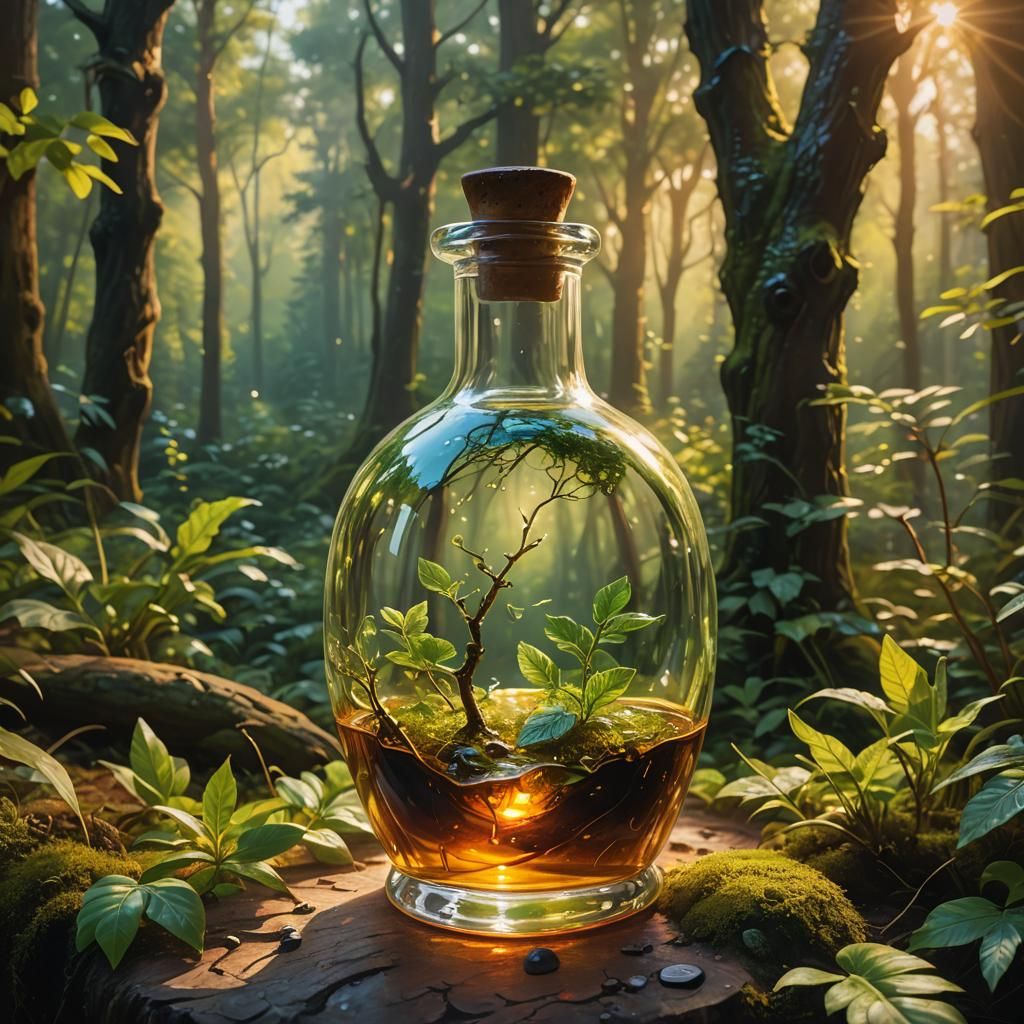 Magical Forest Potion in Hyperrealistic Oil Painting
