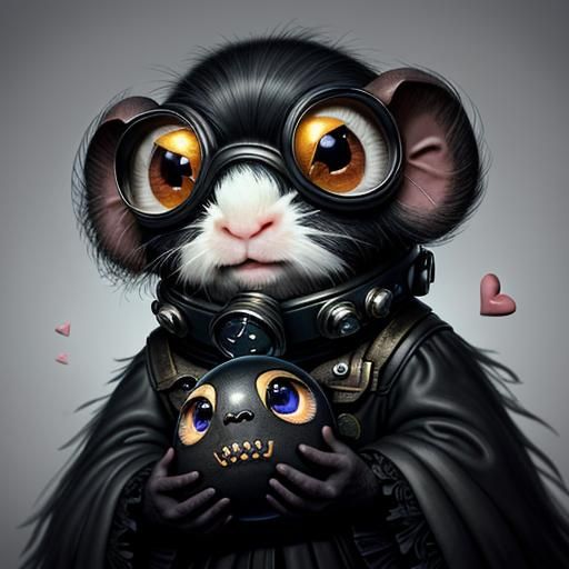 Surrealist Guinea Pigs with Skulls and Hearts