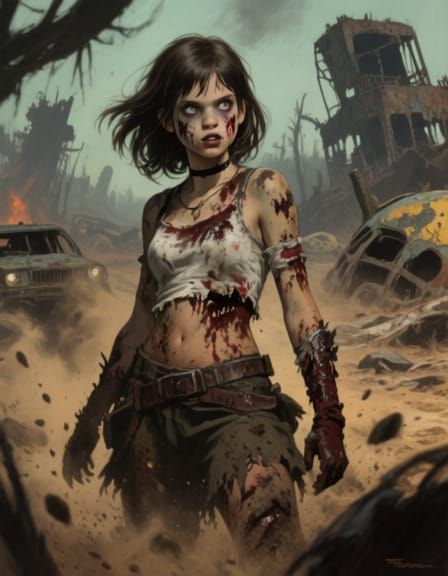Young Zombie Girl in Post-Apocalyptic Art Style
