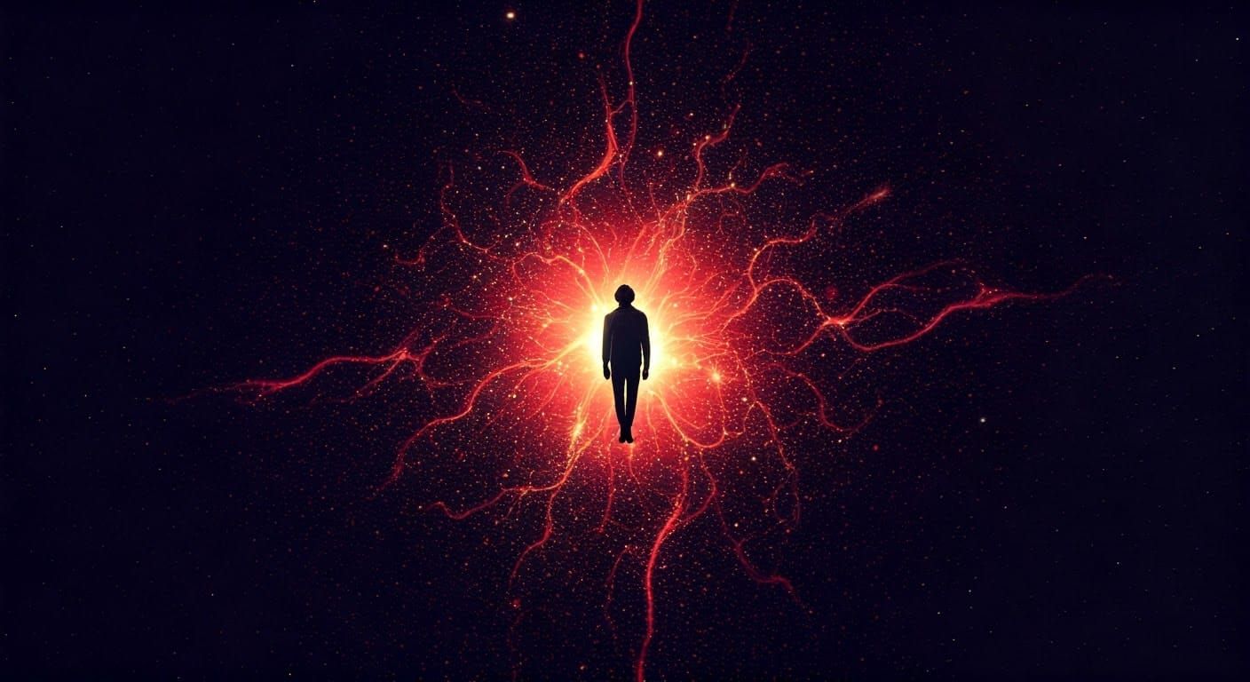 Surreal Galactic Dust Swirl with Floating Figures