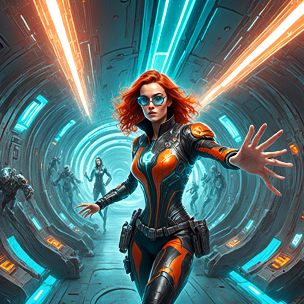 Hero Dodging Lasers in Futuristic Vault