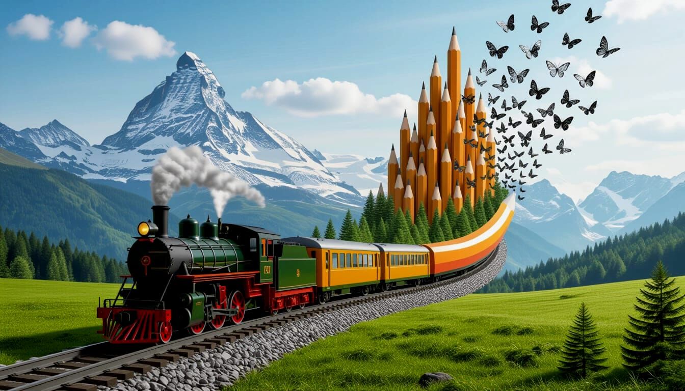Pencil Train Transforms into Butterfly Forest in Dreamscape