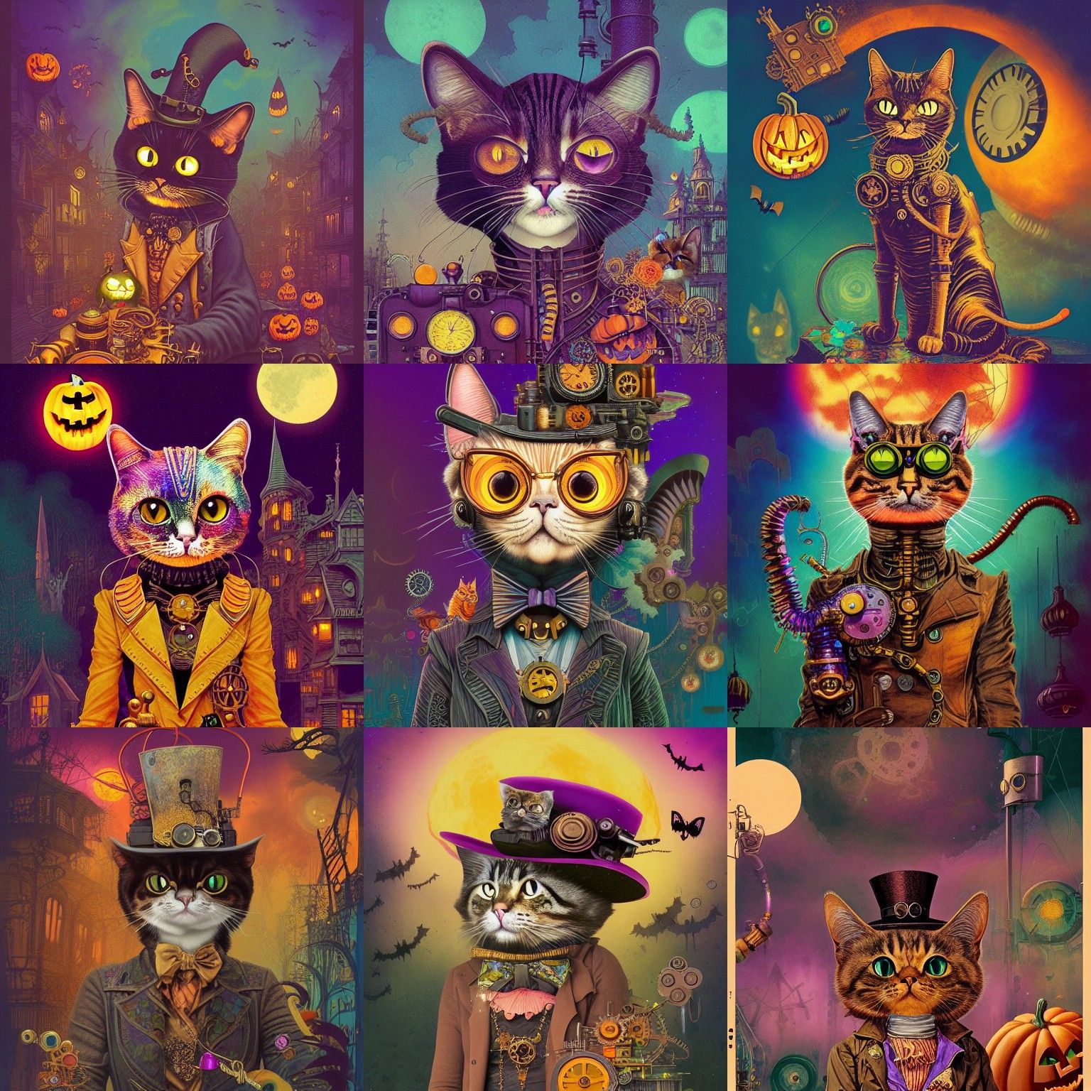 Steampunk Halloween Cat: Detailed Matte Painting