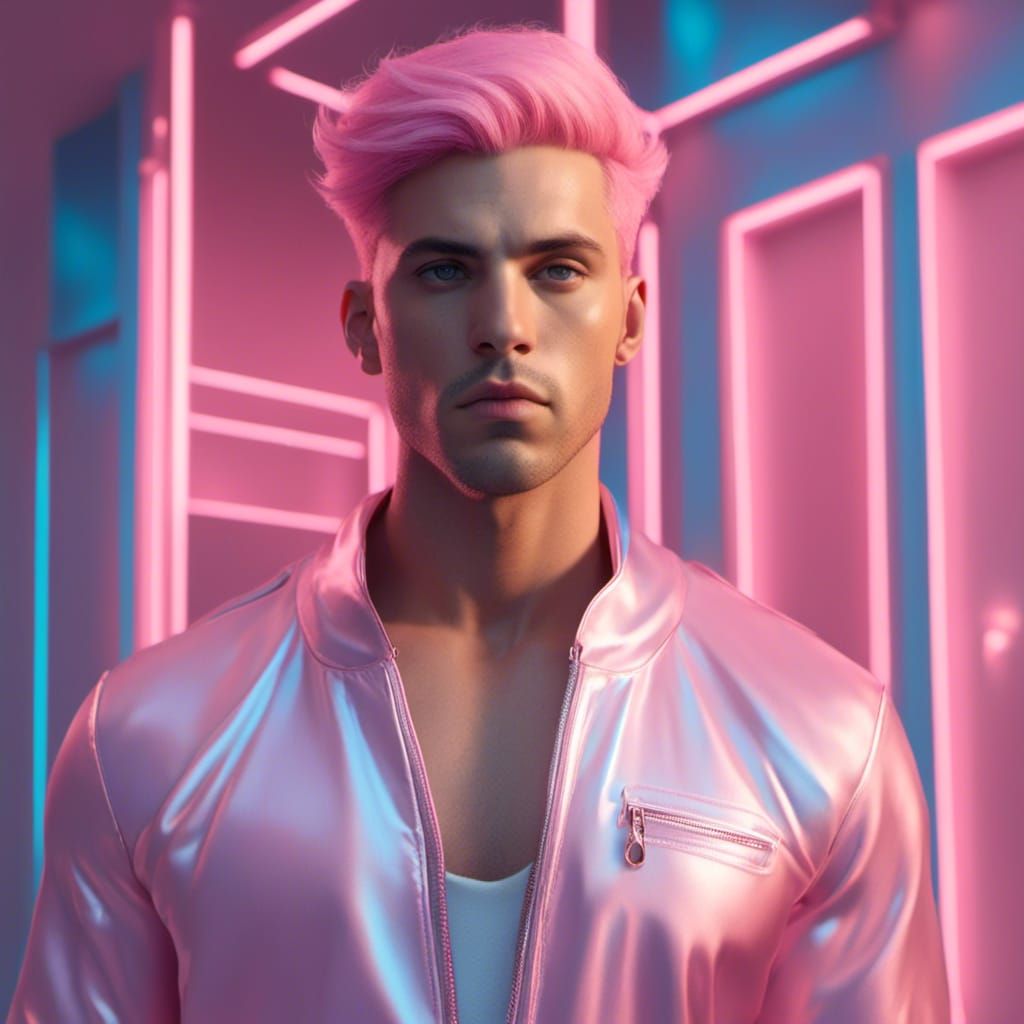 Handsome Man with Pink Hair in Candycore Style