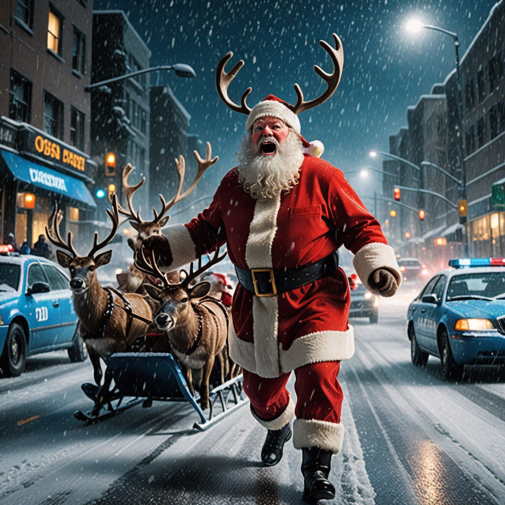Cinematic Santa Stuck in Holiday Traffic Jams