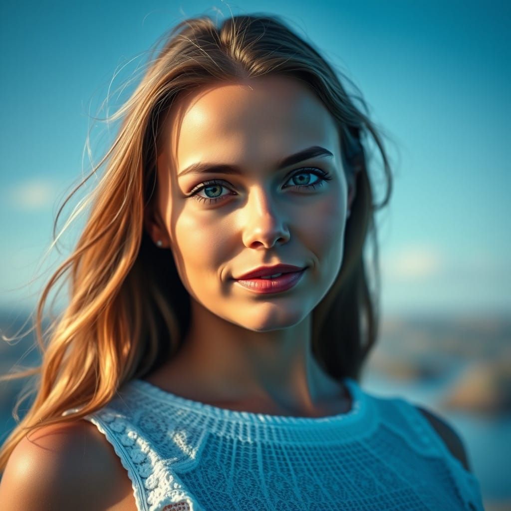 Sabrina Carpenter in Majestic Blue Summer Sky