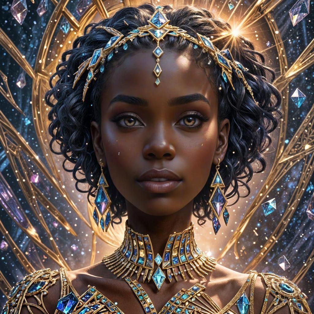 African Girl's Face with Crystals in Modern Style