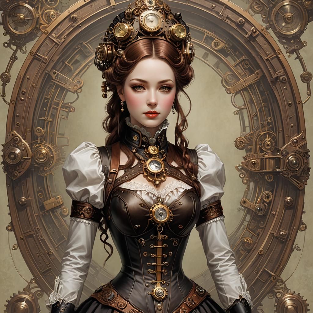 Victorian Steampunk Gynoid Illustration