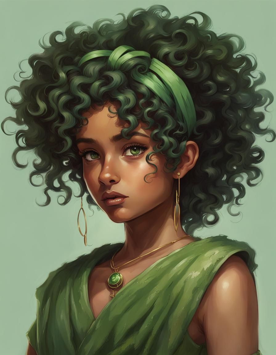 Roman Girl Character Painting with Green Accents