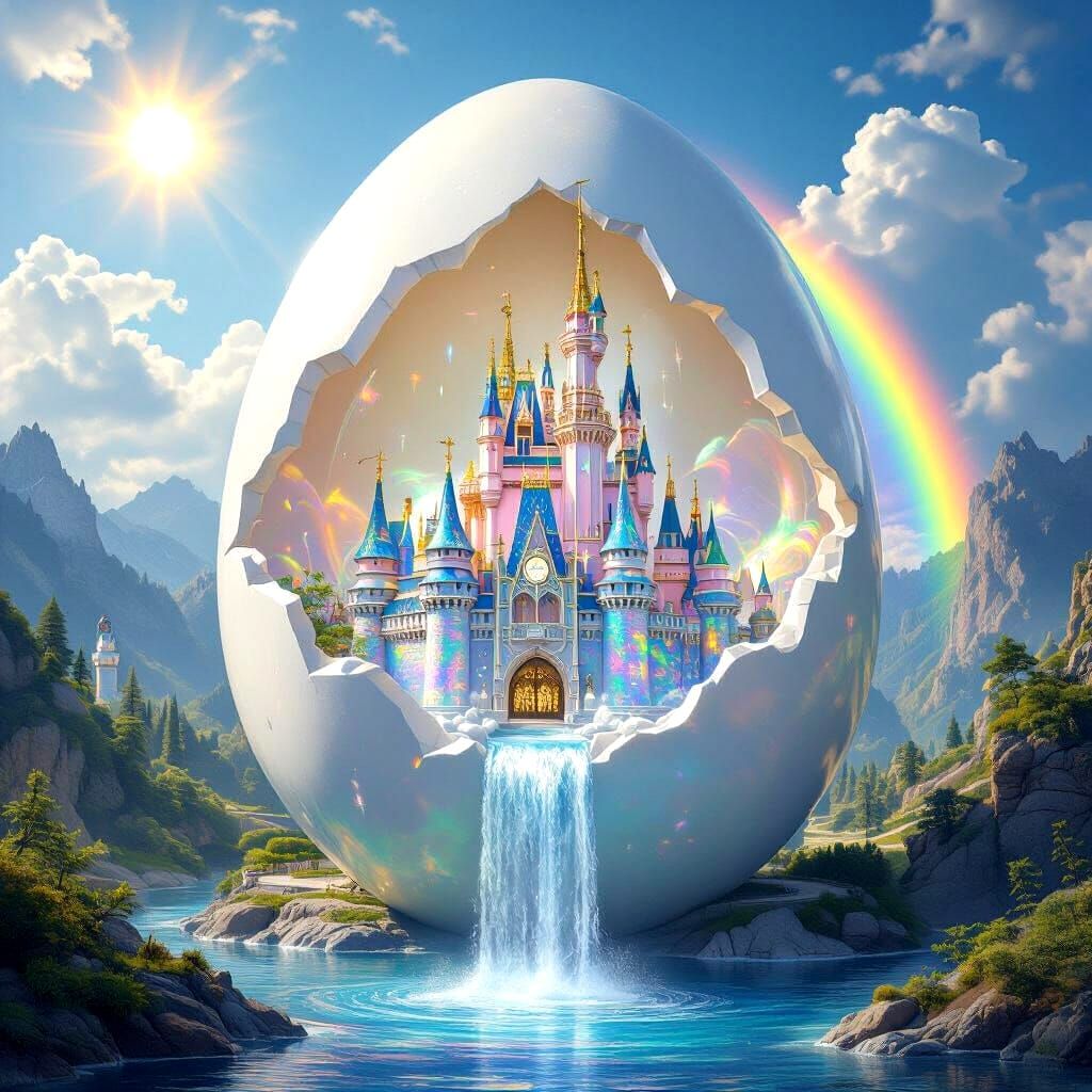 Opulent Opal Castle Emerges From Giant Egg