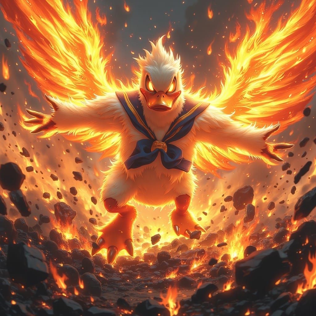 Fiery Donald Duck Phoenix in Comic Book Style