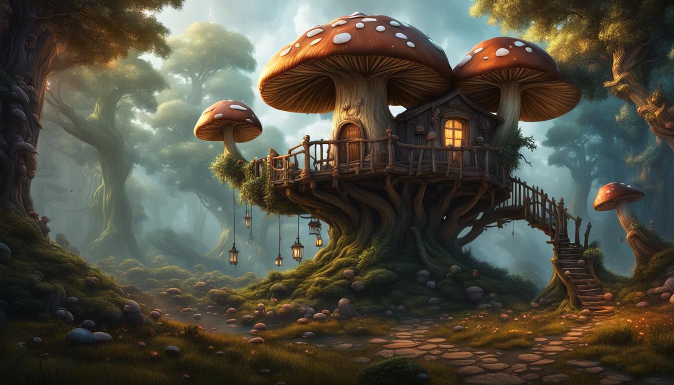 Mushroom Treehouse: Fantastical Forest Concept Art