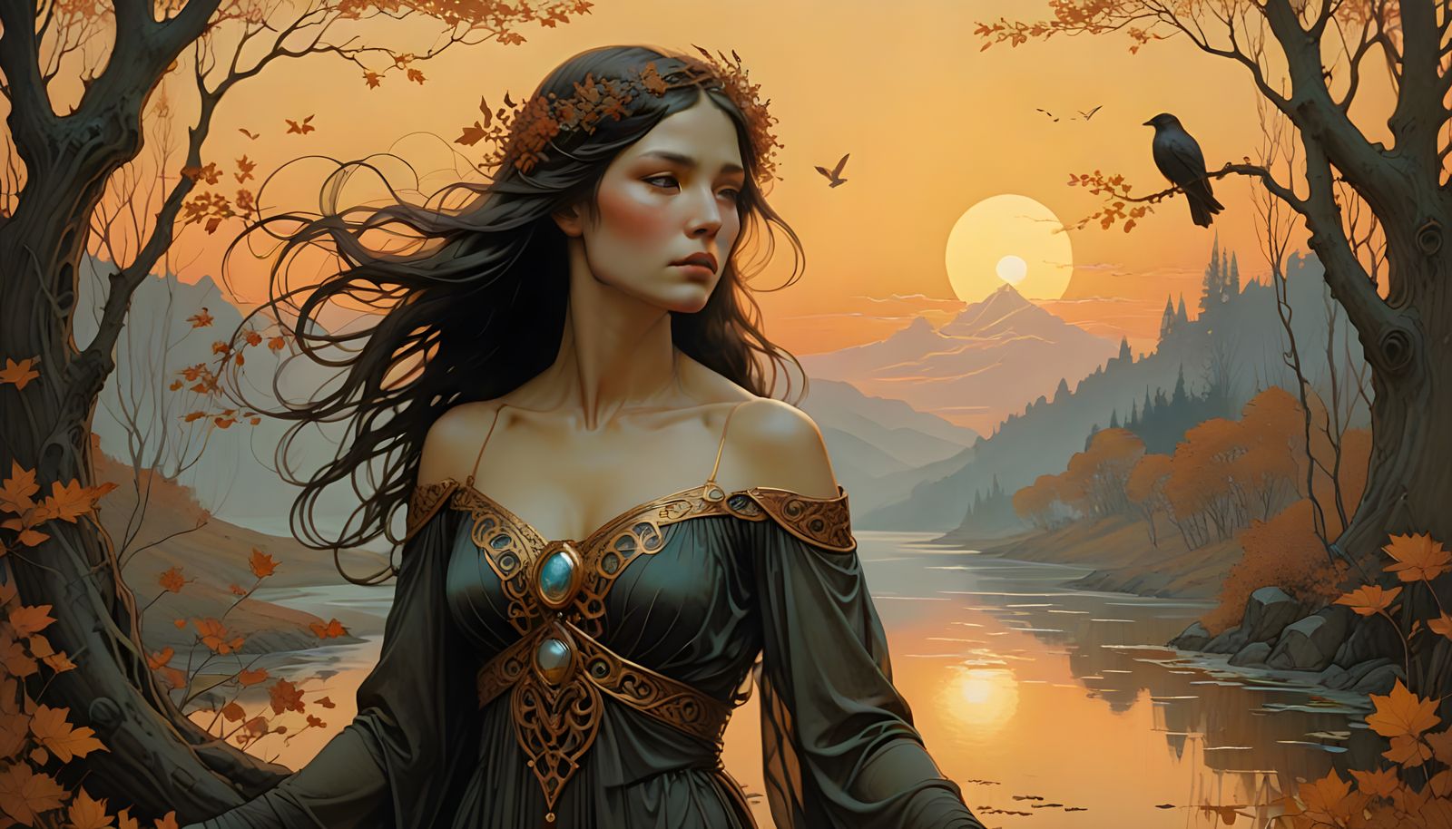 Woman Embracing Sunset Serenity in Forest Glade