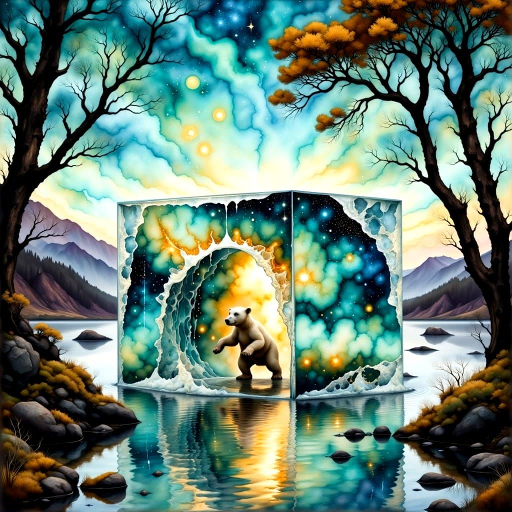 Vibrant Urbanpunk Collage with Drenched Polar Bear Cub