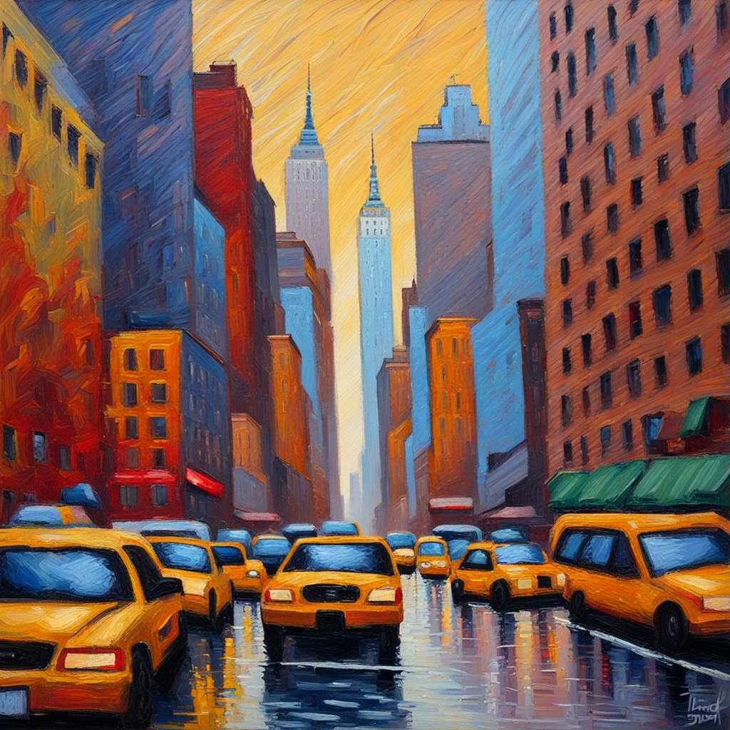 Colorful New York City in Neo-Impressionist Style