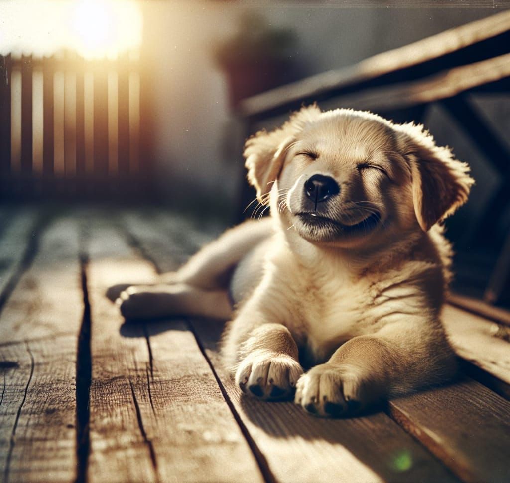 Puppy Basking in Sunlight: Cinematic 35mm Film Style