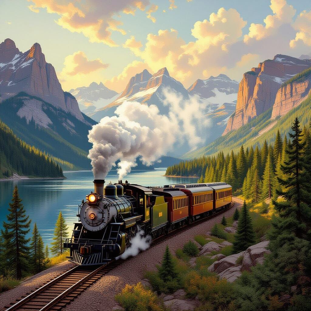 Vintage Train in the Rocky Mountains: Romantic Landscape