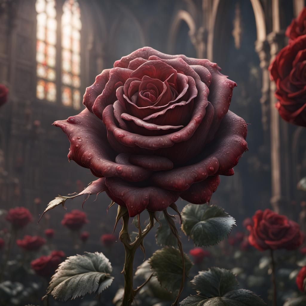 Detailed Rose Matte Painting in Deep Color