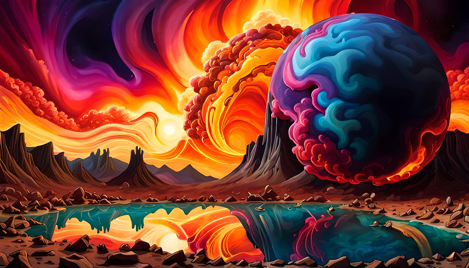 Venusian Magnetic Storm in Surreal Oil Painting