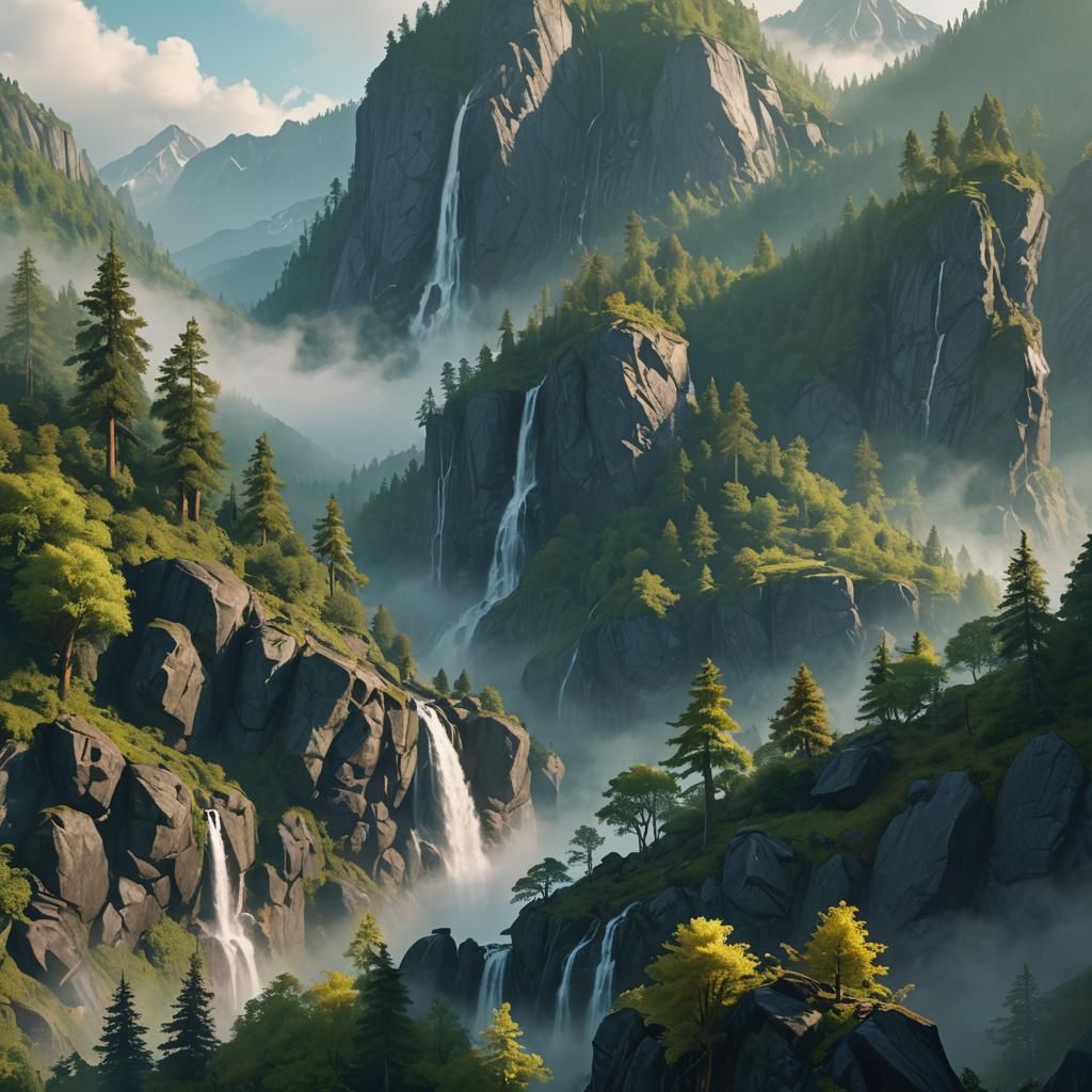 Misty Mountain Landscape in Morning Light