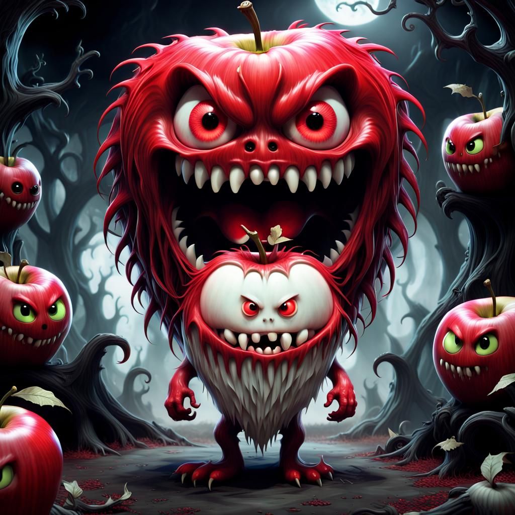 gothic  funny crazy red apple monsters