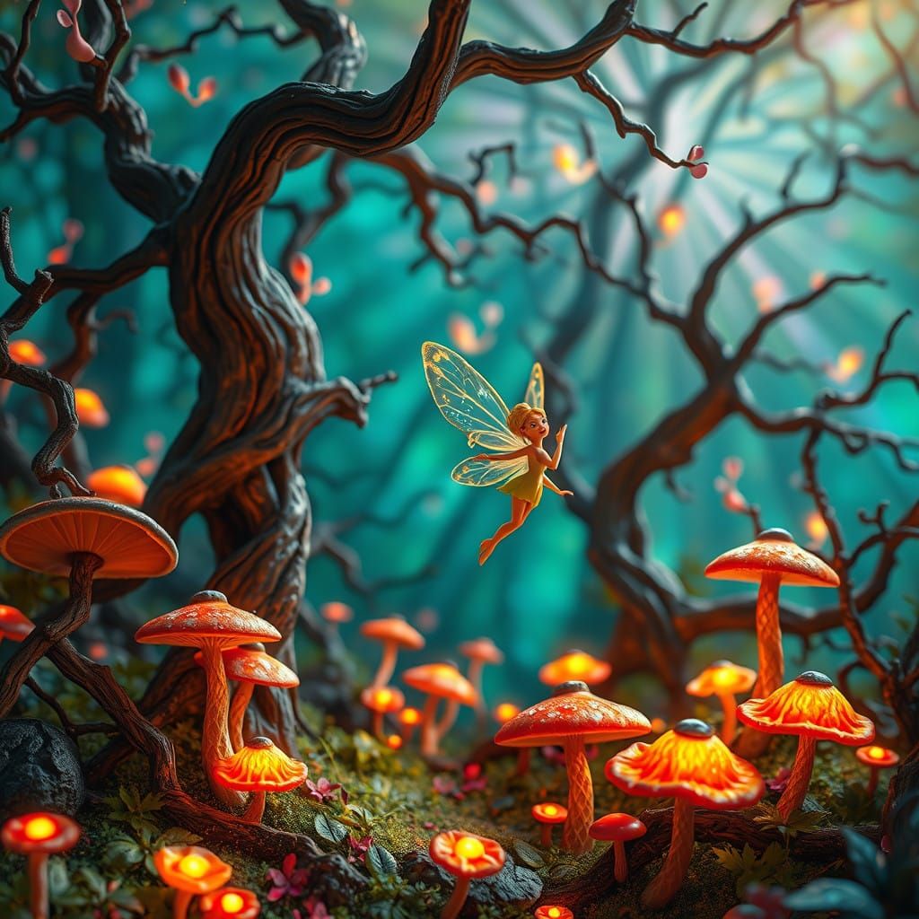 Mystical Fairy Explodes in Vibrant Dreamlike Forest