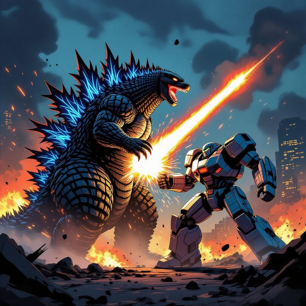 Godzilla Obliterates Jaeger Mech in Comic Book Style