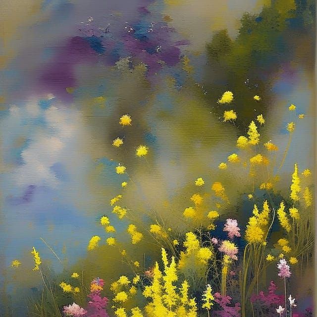 Skunk in Flower Field: Impressionistic Oil Painting