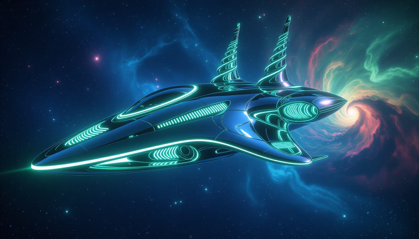 Biopunk Spaceship in Cosmic Nebula