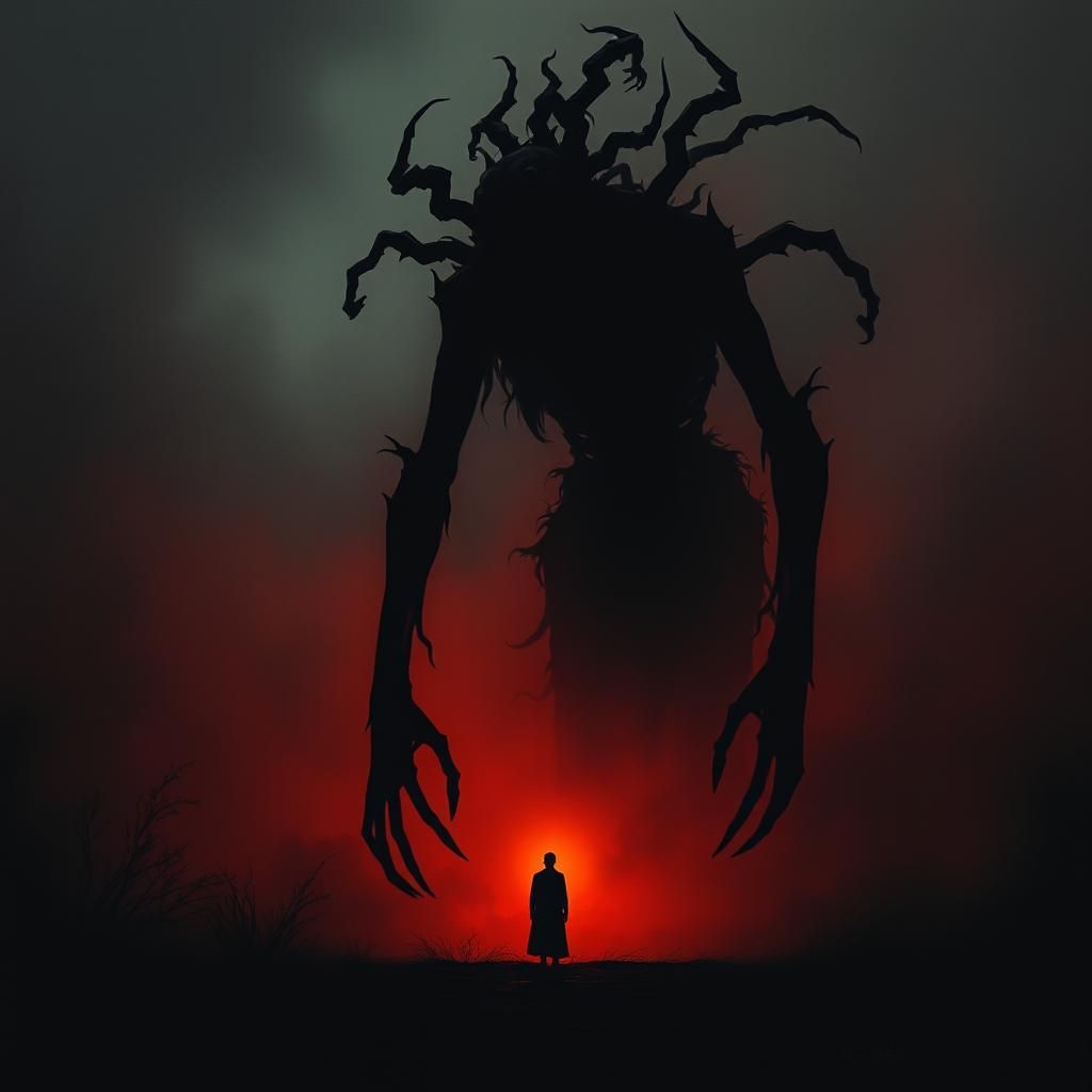 Dark Silhouette Watches Over Sleeper in Gothic Horror Style