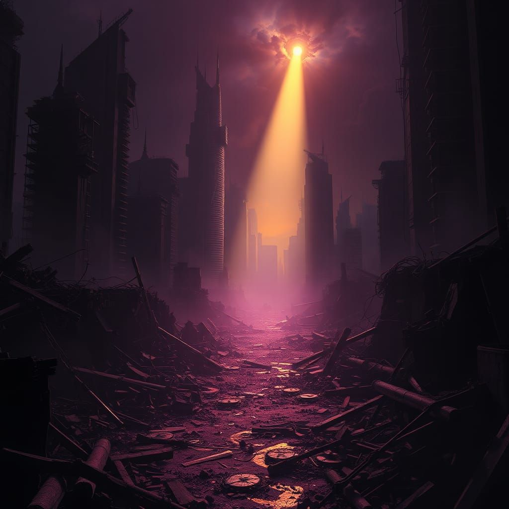 Dystopian Metropolis Ruins in Dark Fantasy Style