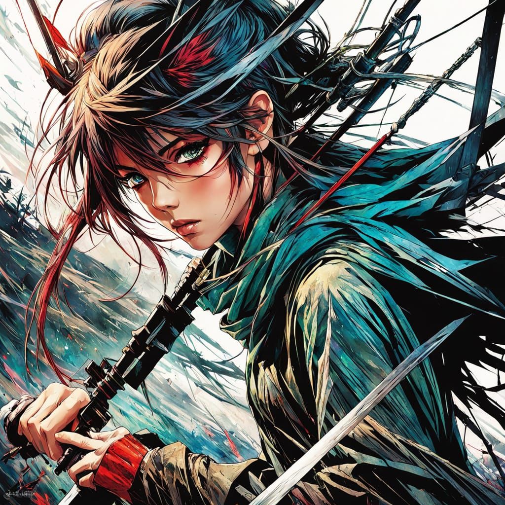 Anime-Inspired Female Warrior in Action