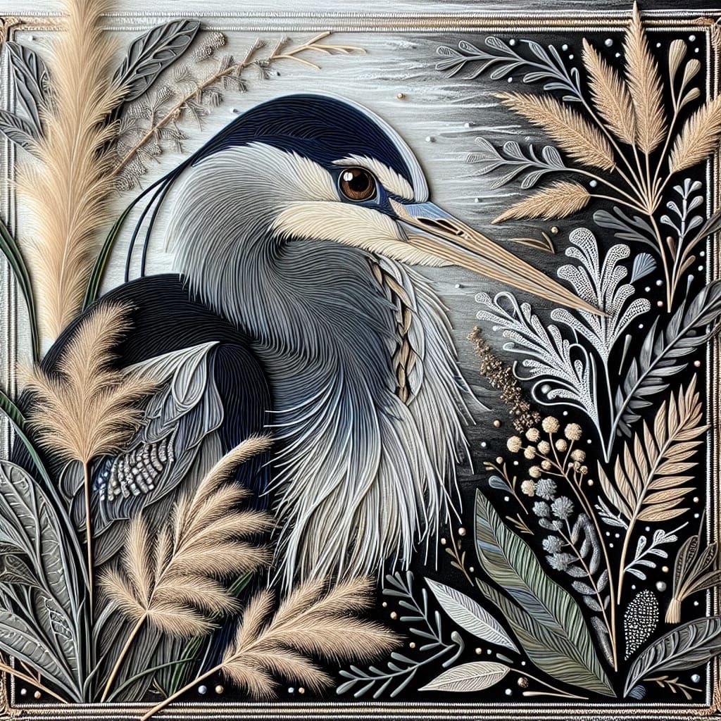 Detailed Blue Heron in String Art Style