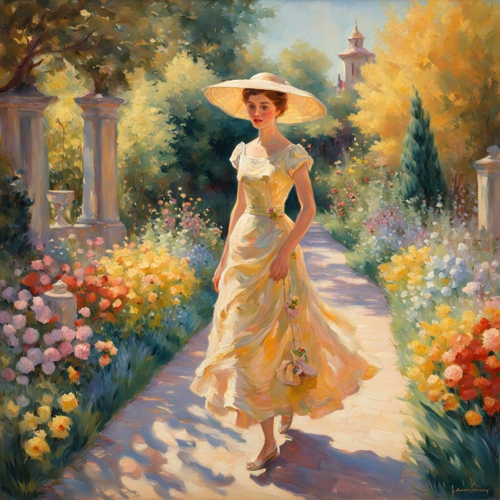 Woman in Porcelain Dress: Impressionist Oil Painting