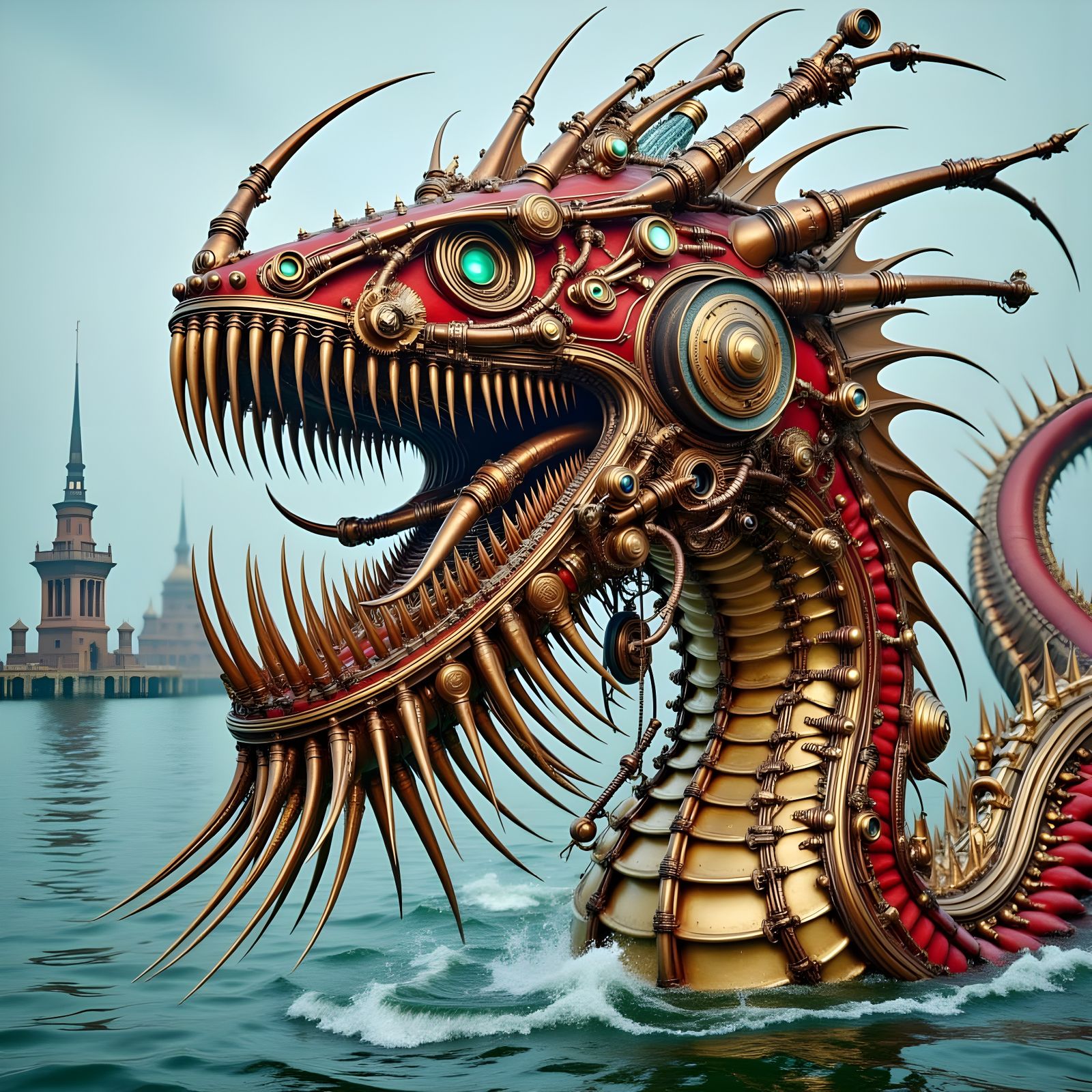 Steampunk Sea Serpent Crafted from Red Velvet