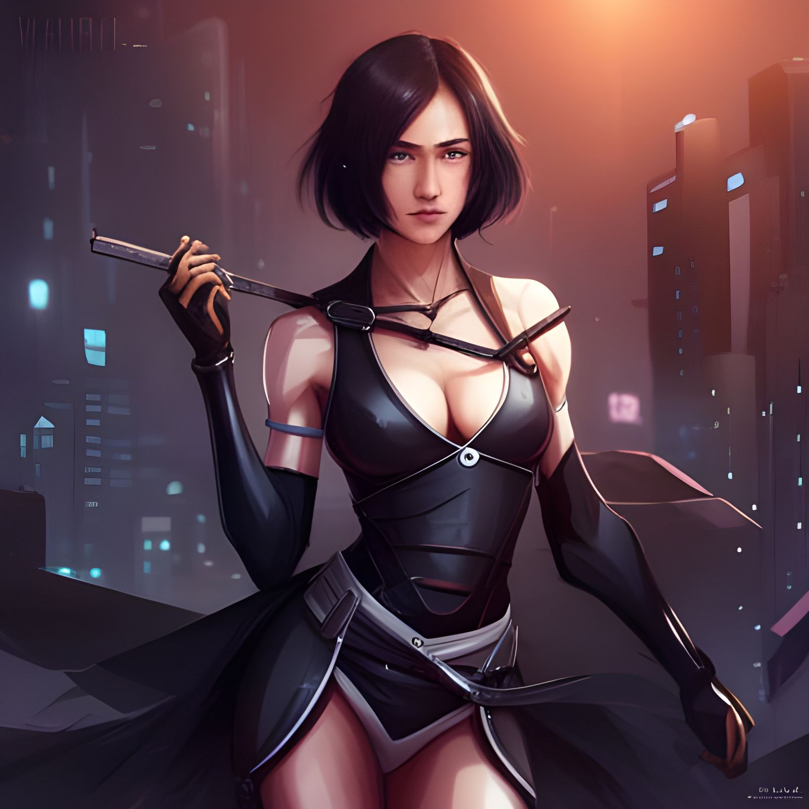 Rukia in Cyberpunk Style Concept Art Portrait
