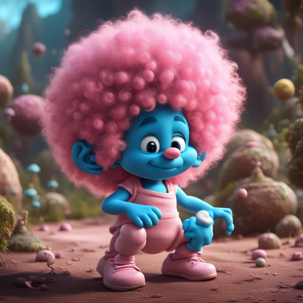 Baby Pink Smurf with Afro, Detailed Fantasy Art