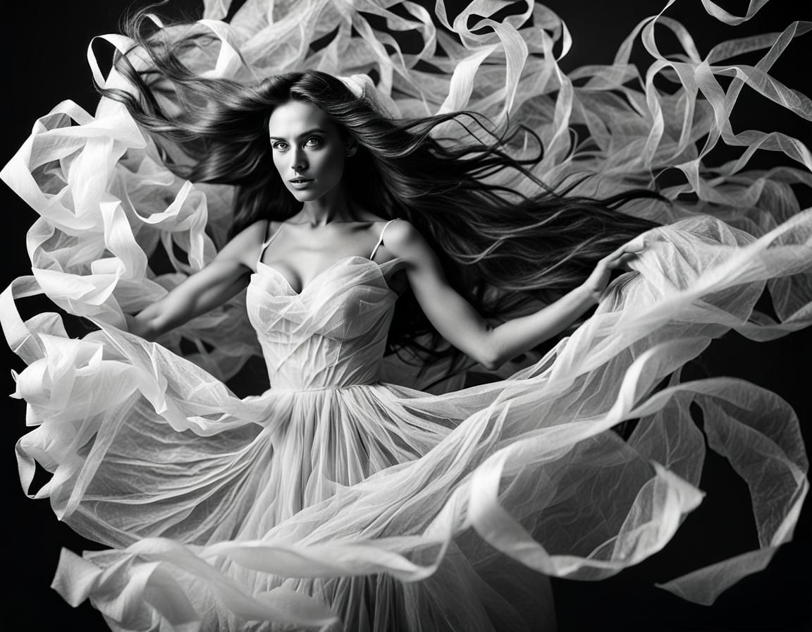 Ethereal Woman in Paper Dress: Vintage Photography