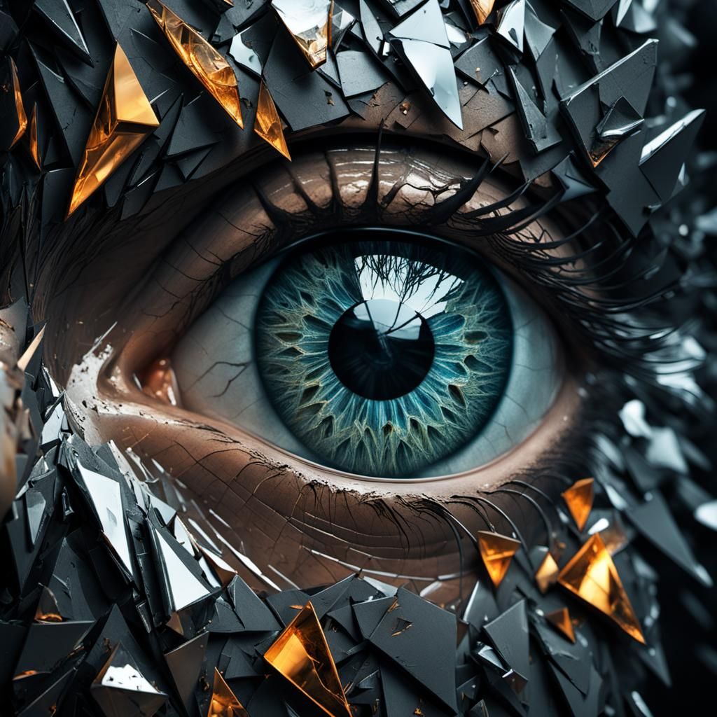 Hyperrealistic Face Reflected in Savage Shards