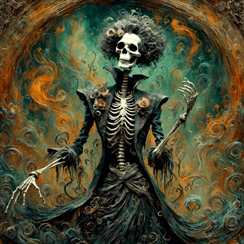 <lora:mist:1.0>Skeleton ghost art deco portrait amateur draf...