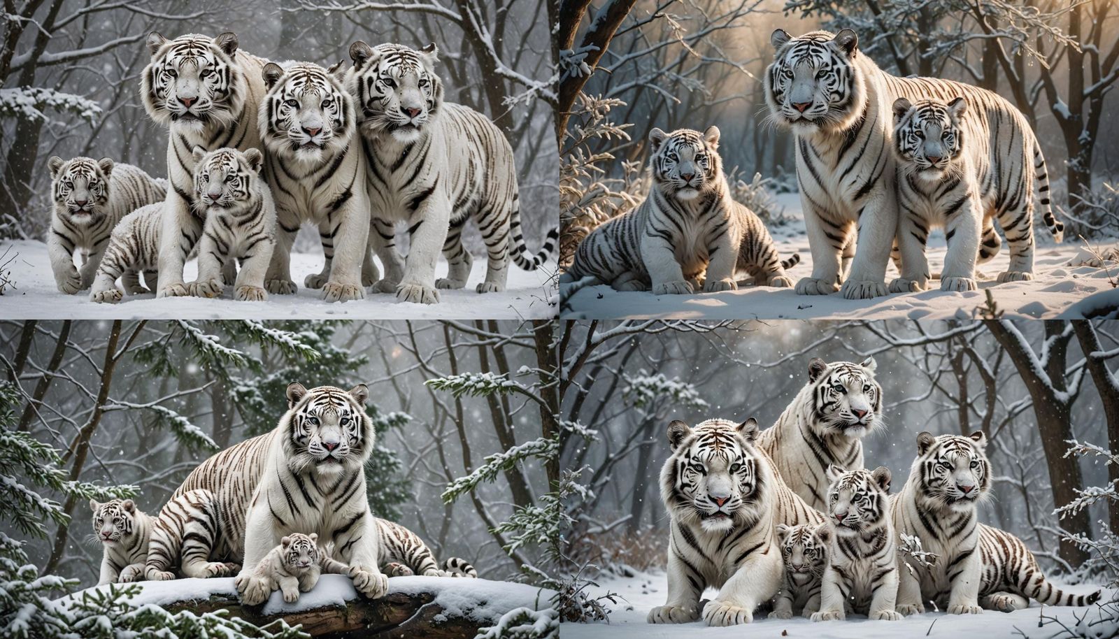 White Tiger Family in Winter Wonderland