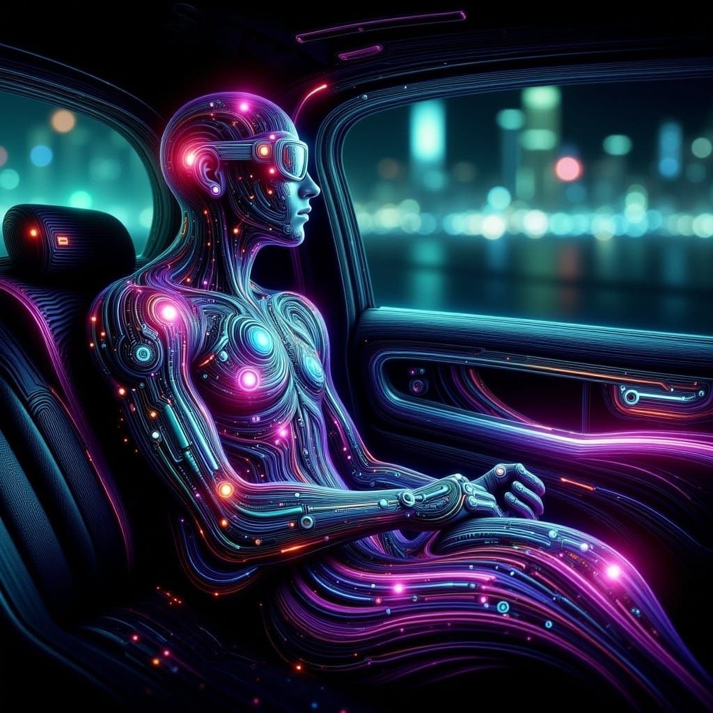 Cyberpunk Man in Limousine, Graphic Novel Style
