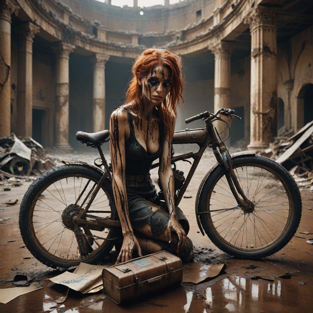 Abandoned Road Bike in Post-Apocalyptic Colosseum