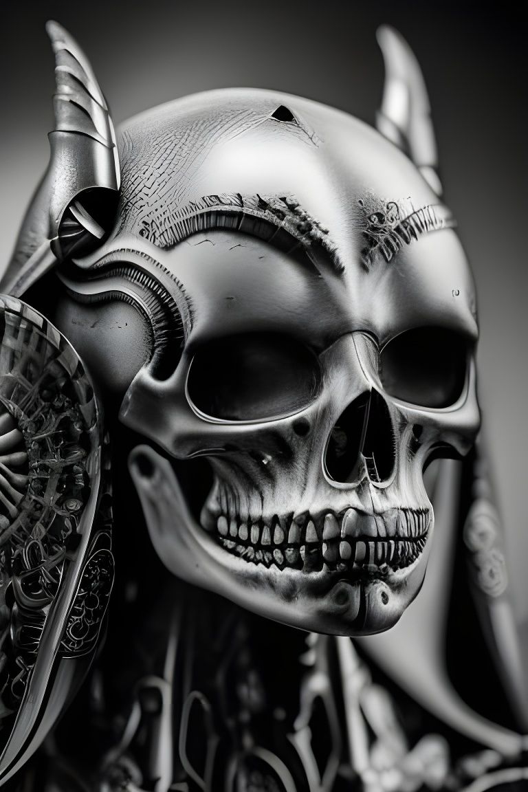 Intricately Detailed Skull in Film Noir Style