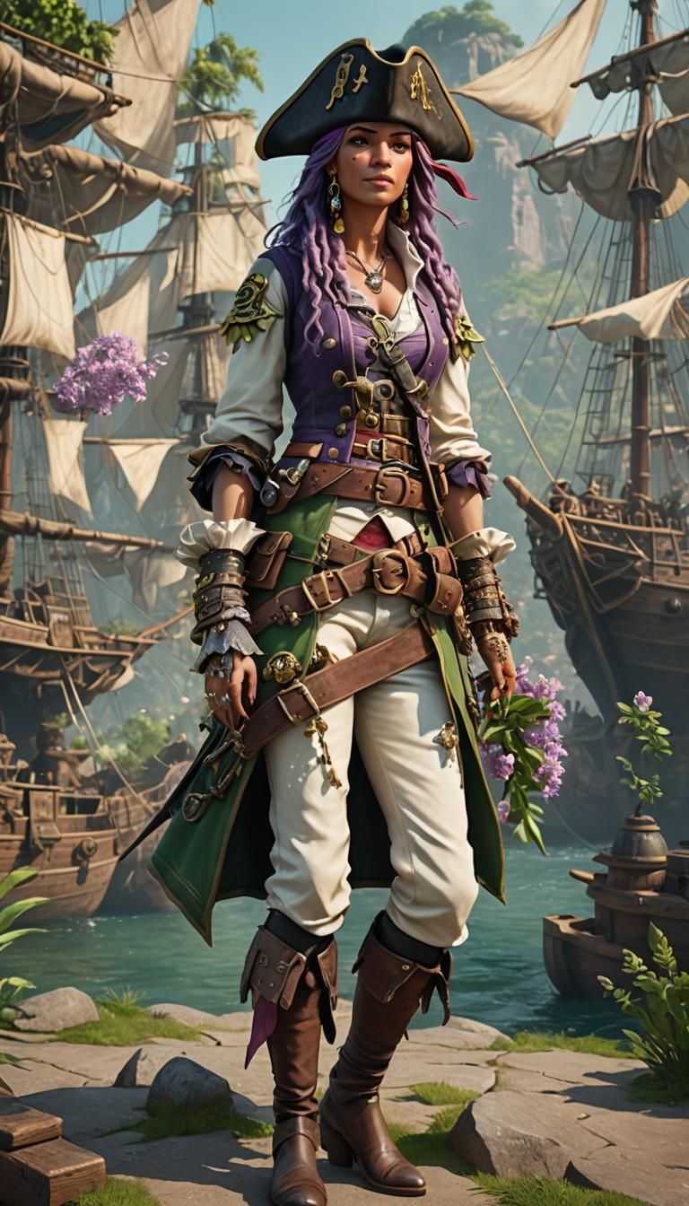 Female Pirate in Spring Colors: Detailed Matte Painting