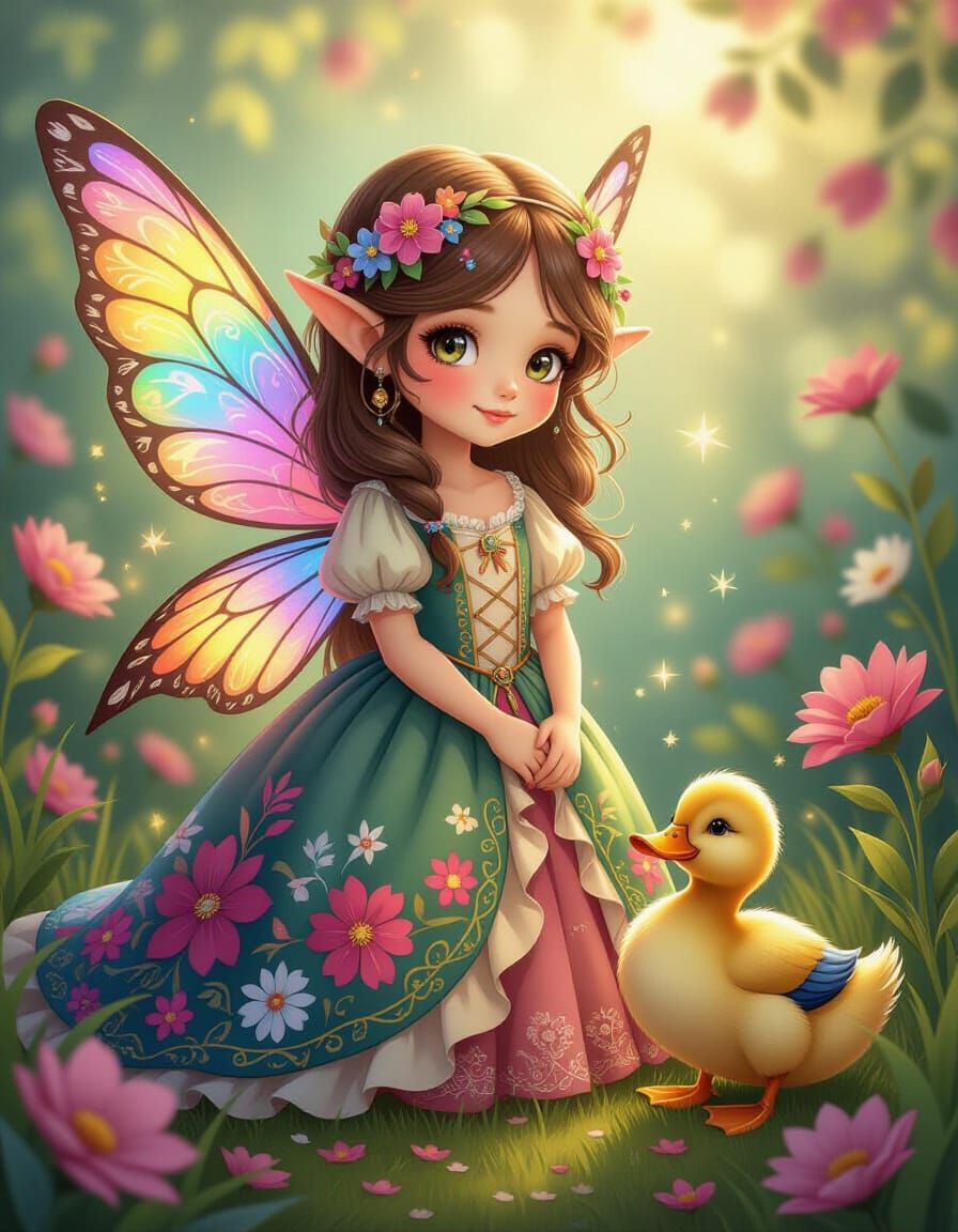 Patchwork Fairy of Elve Portrait with Duck
