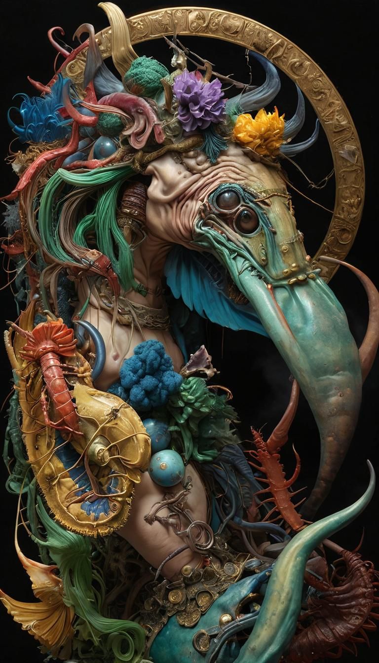 Winged Woolly Mammoth Lobsters in Surreal Dark Fantasy