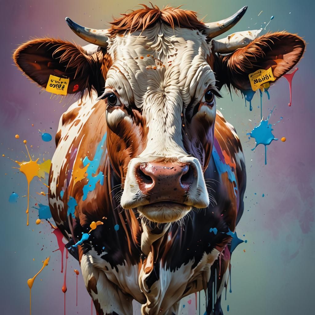 Hyperrealistic Cow Splash Art Concept