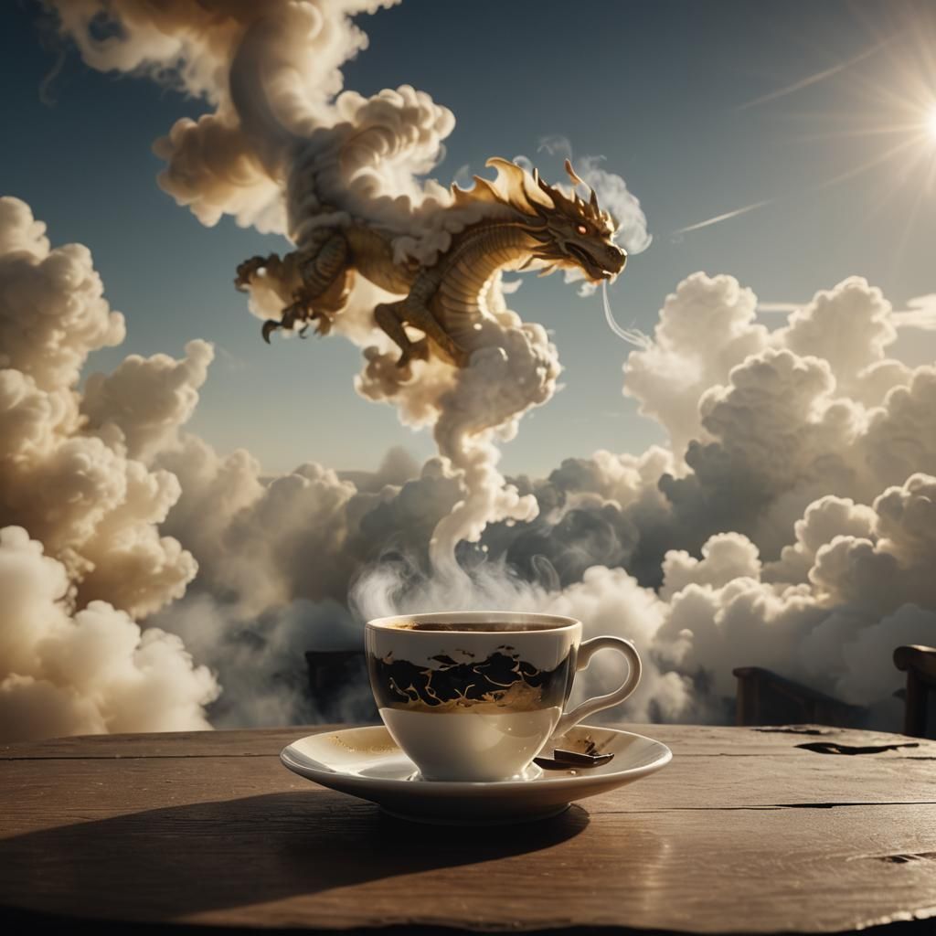 Coffee Cup Dragon in Golden Light